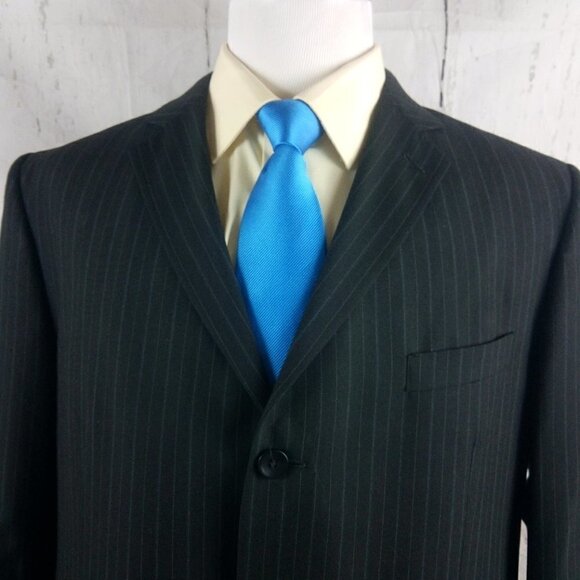 JF. J.Ferrar Modern Fit 46R 3 Button Charcoal Striped 2pc Suit - Picture 4 of 16